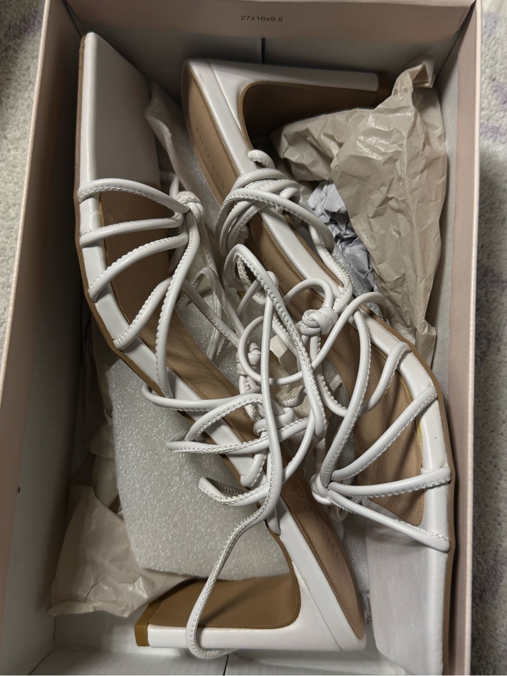 Chinese Laundry | Women's White Strappy Lace-Up Block Heel Sandals